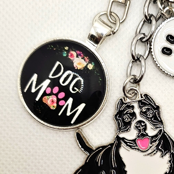 NEW! Enamel Staffordshire Pit XL Bully "Dog Mom" + Pawprint Bag Charm 🎒👜~🐾 🐕 - Picture 9 of 13